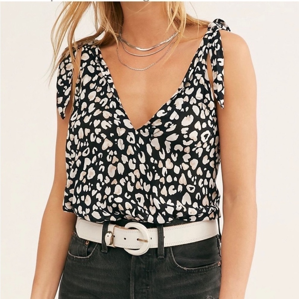 Free People Bare It All Bodysuit Tank Top Black Combo Heart Lace Thong